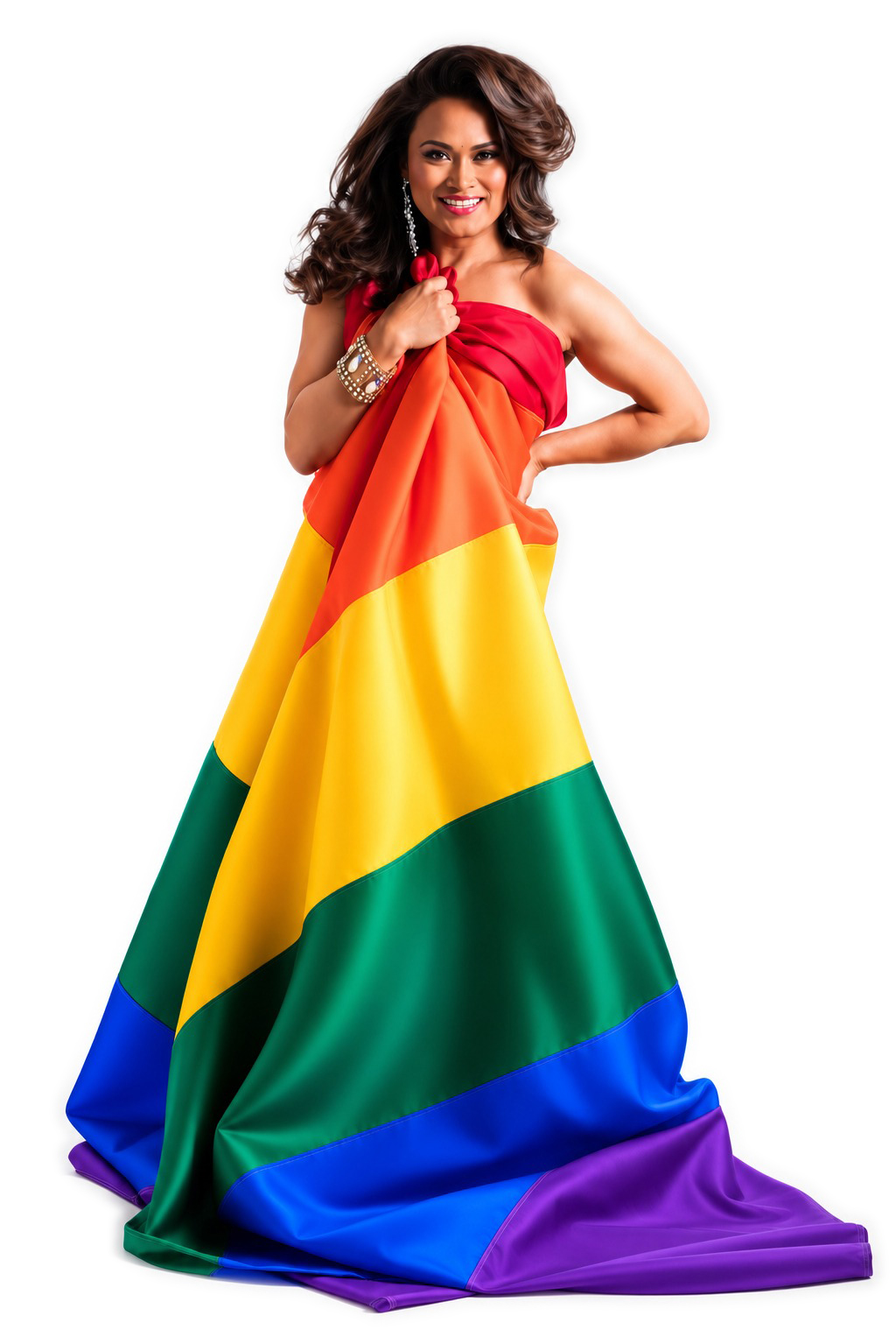 Gaysha Starr in a flowing rainbow dress